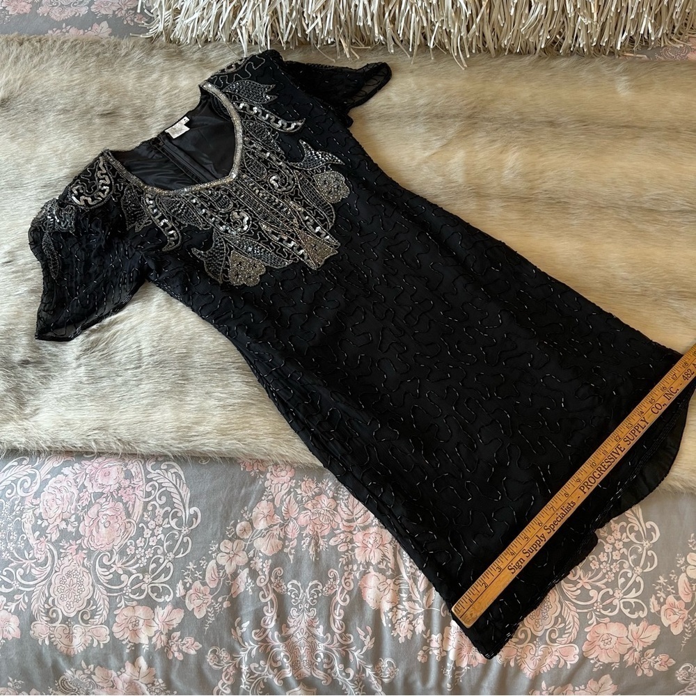 True 80’s Vintage AVENUE 7 CONTINENTAL FASHIONS INC Black Silk Heavy Beading S - Picture 9 of 16
